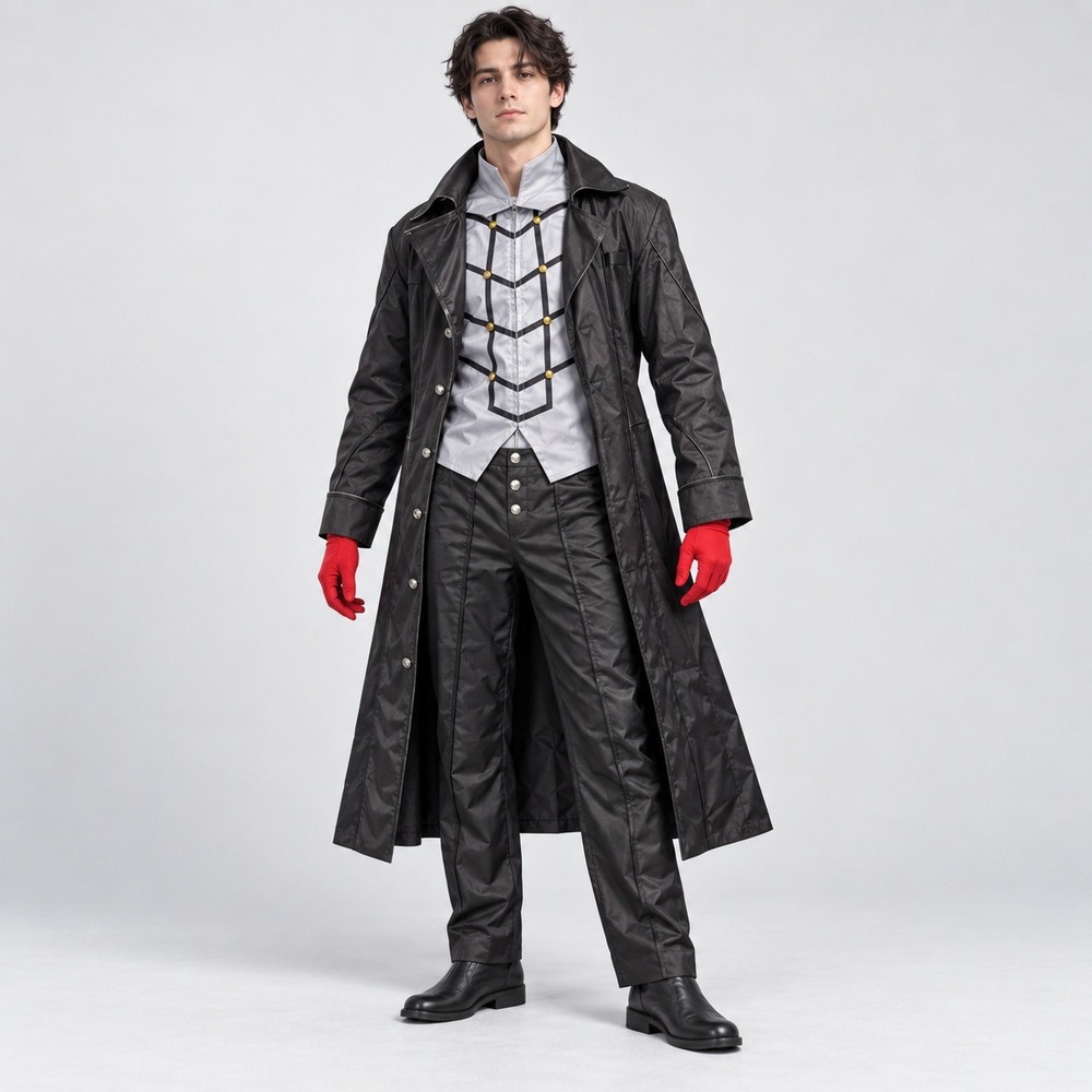 Persona 5 Joker Cosplay Costume Mens Large Black Trench Coat Vest Pants Gloves